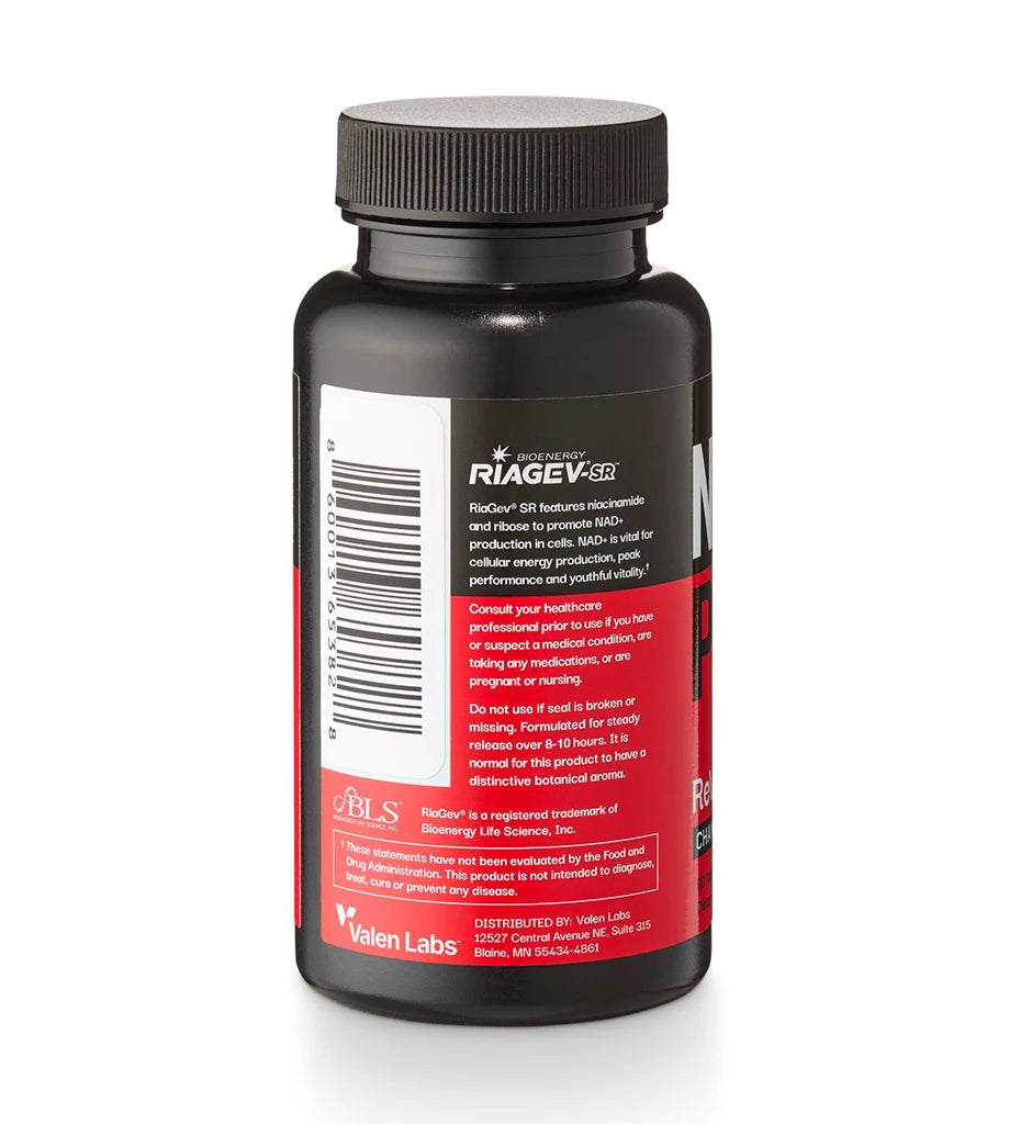 Black supplement bottle with red label 