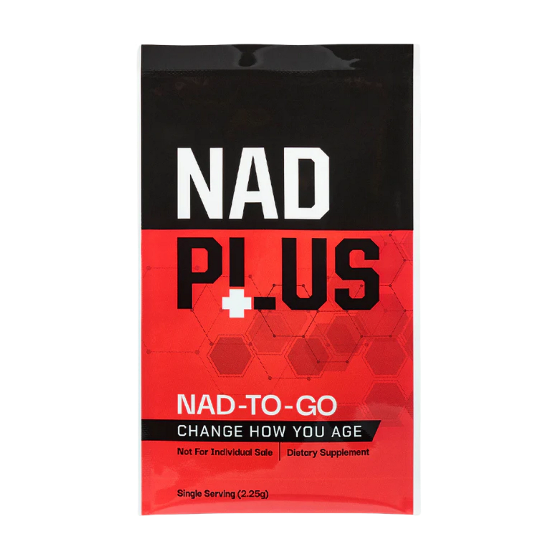 NAD Plus dietary supplement package with red and black design on a white background