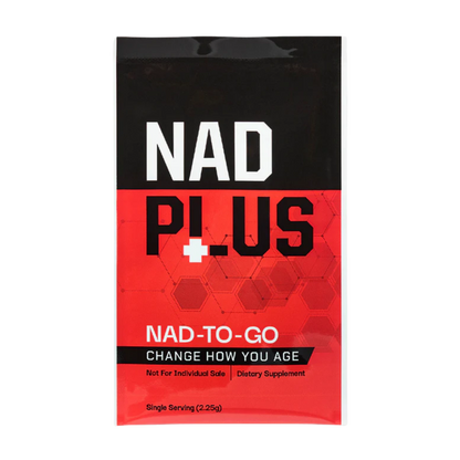 NAD Plus dietary supplement package with red and black design on a white background