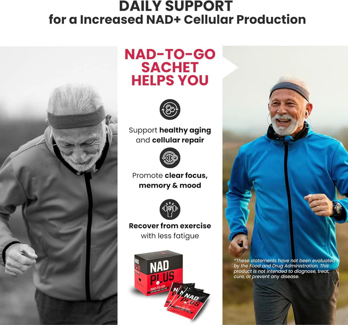 NAD Plus NAD-TO-GO reviving cellular health with NAD+ supplementation
